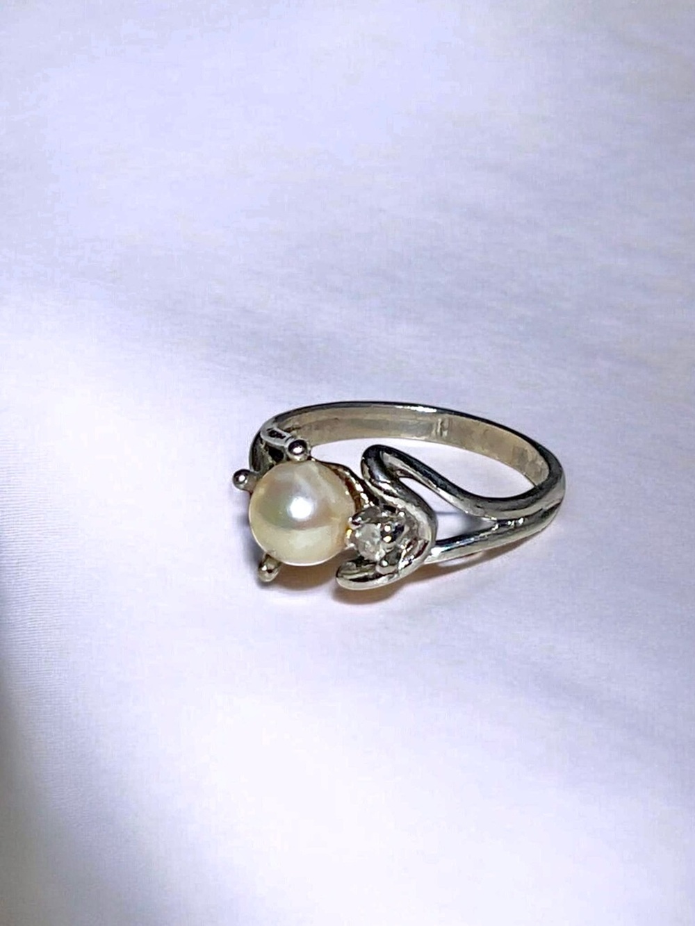 🌺Vintage Uncas Sterling Pearl & Diamond Ring